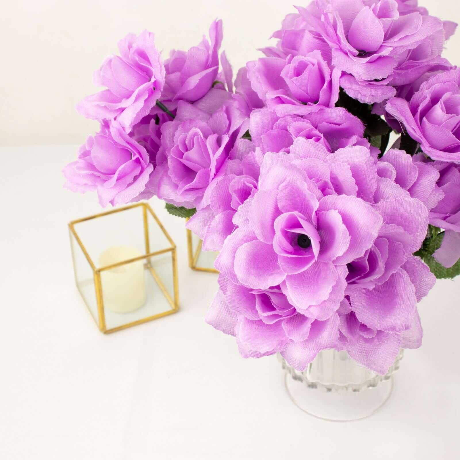 12 Bushes Lavender Lilac Artificial Premium Silk Blossomed Rose Flowers 84 Roses