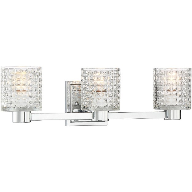 Wide 3 light Fixture Textured Diamond Cut Glass Bathroom Vanity Mirror