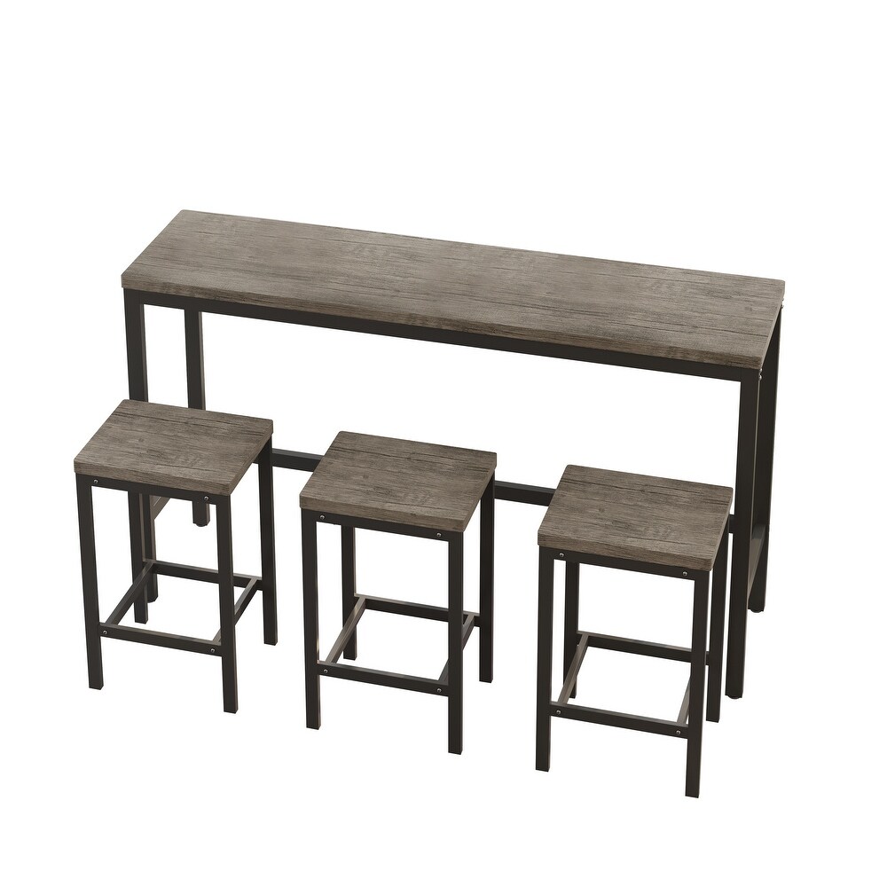 4 Piece Kitchen Bar Dining Table Set with 3 Stools