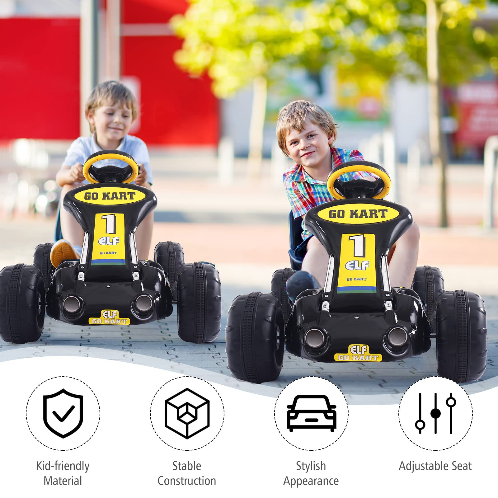 Costzon Go Kart for Kids, 4-Wheel Pedal Powered Car