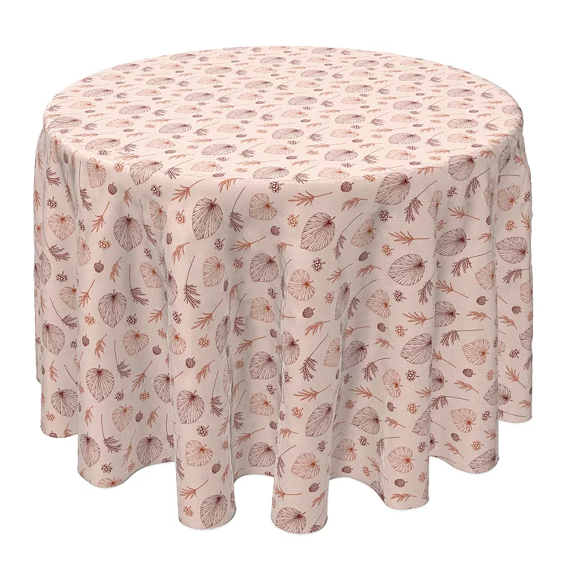 Round Tablecloth， 100% Cotton， 60 Round， Sketches of Leaves