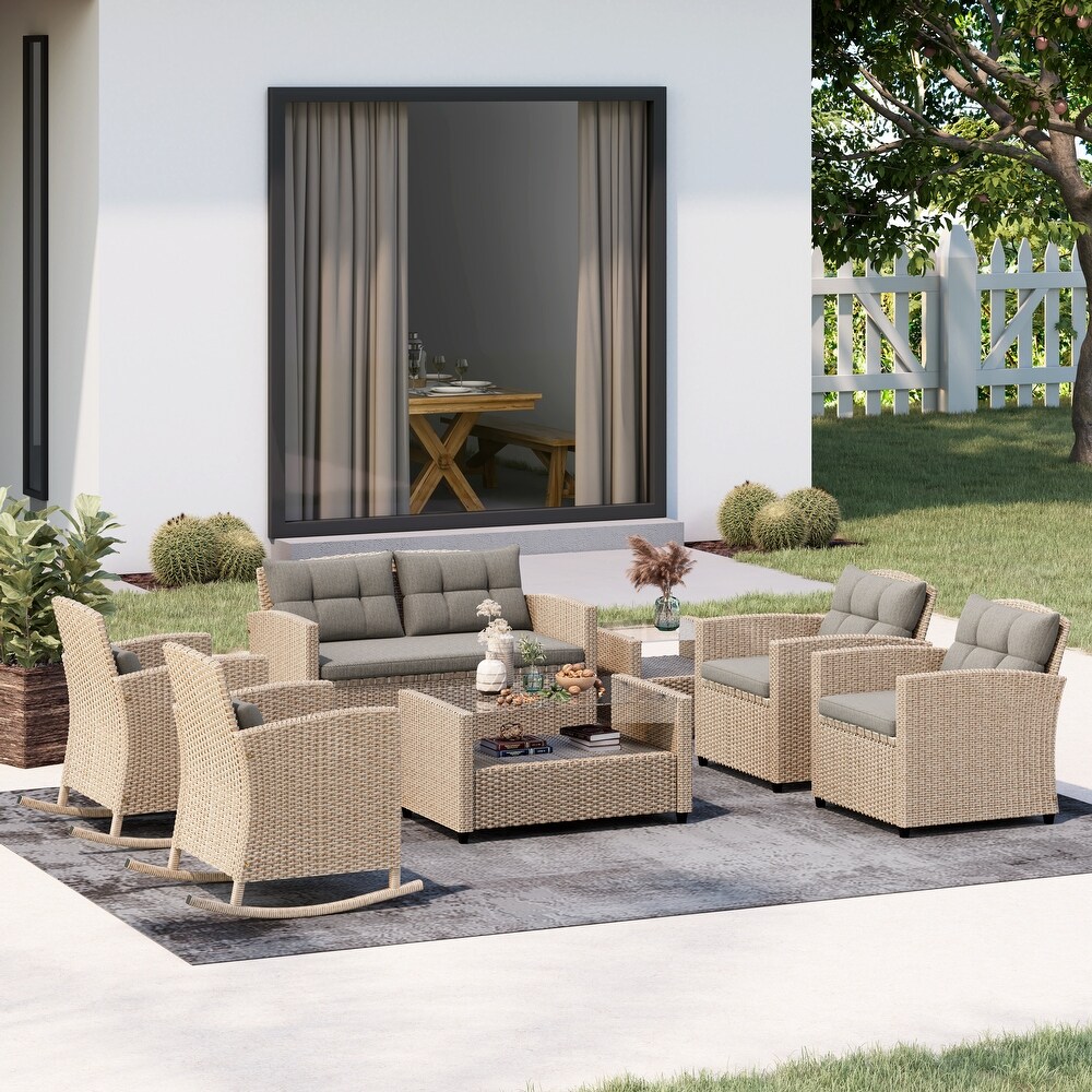 Corvus Armitage 7 piece Outdoor Wicker Sofa Set with Rocking Chairs