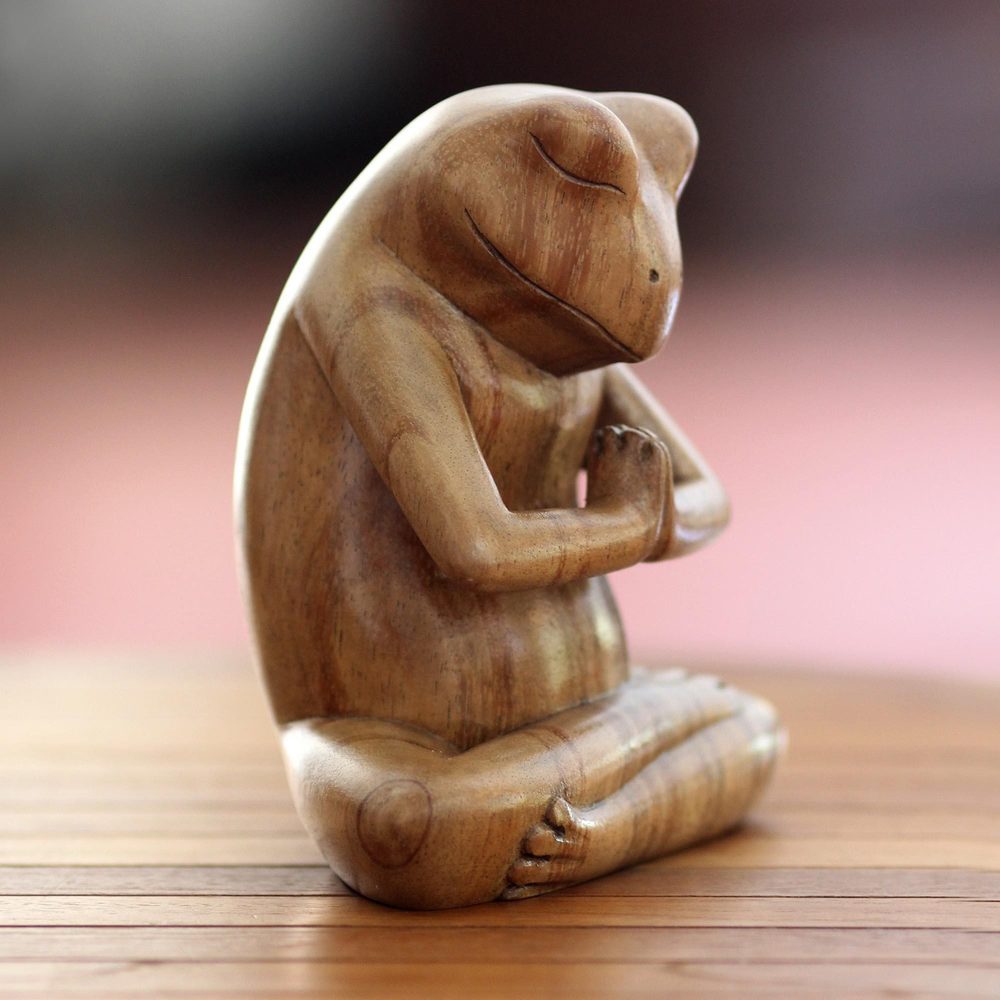 NOVICA Handmade Wood Sculpture  'Asana Pose Yoga Frog' (Indonesia)   5\