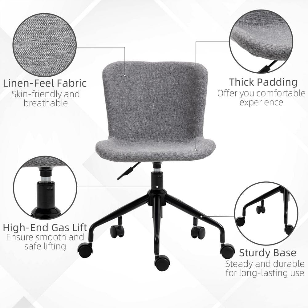 Vinsetto Dark Grey Linen-feel Fabric Seat Swivel Task Chair without Arms 921-486CG