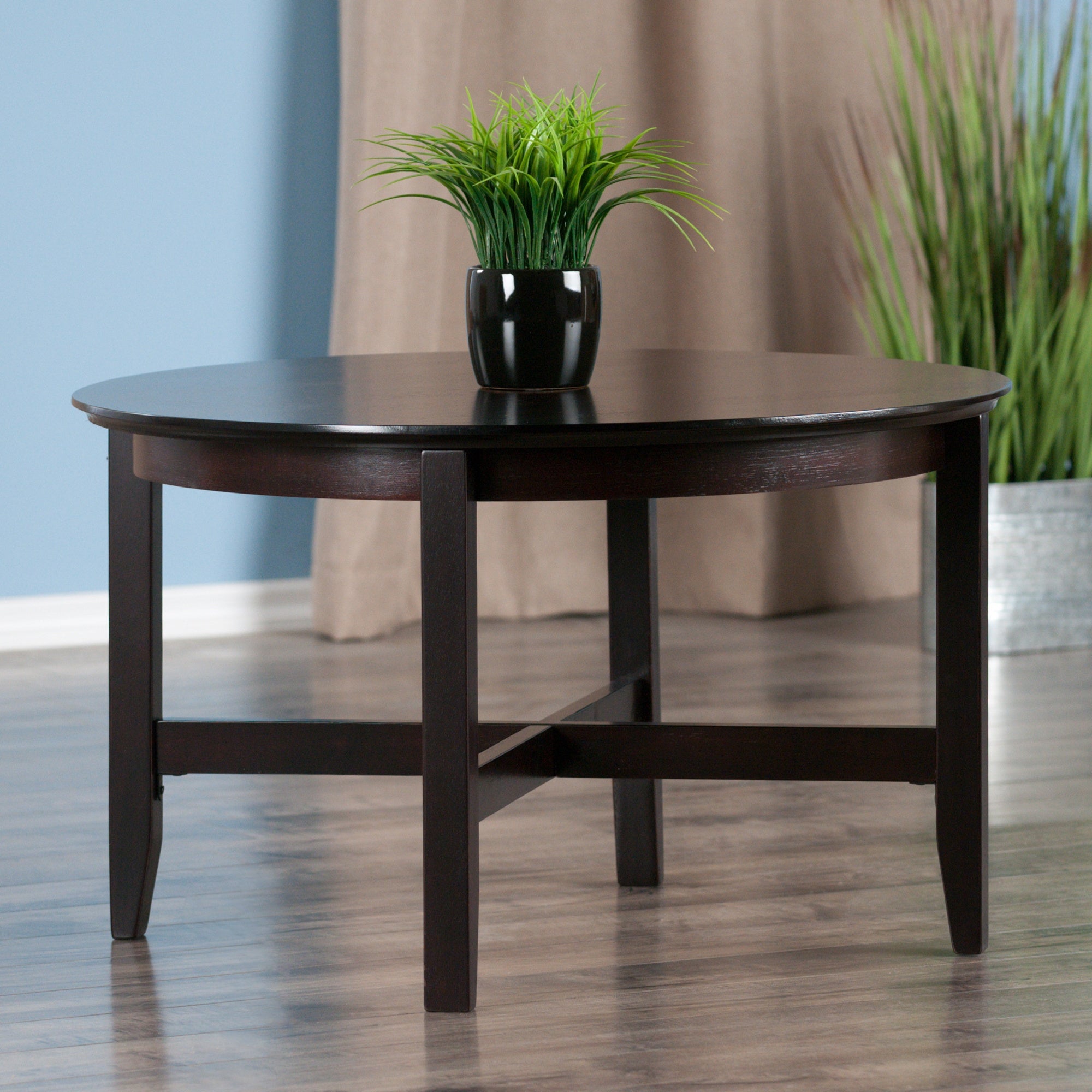 Round Coffee Table， Wooden End Table Snack Table with X-Cross Legs