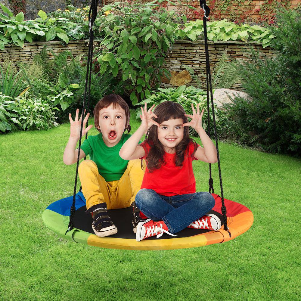 Costway 40 in. Multi-color Flying Saucer Tree Web Swing Play Set Swing for Kids SP36639