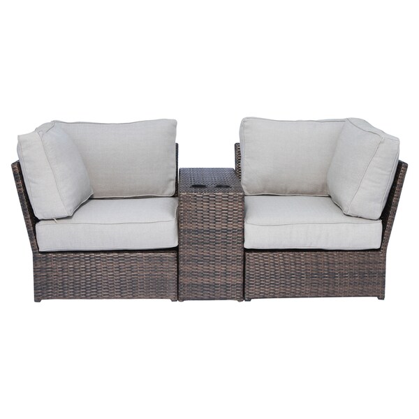 LSI Brown Wicker Cup Holder Table and Loveseat