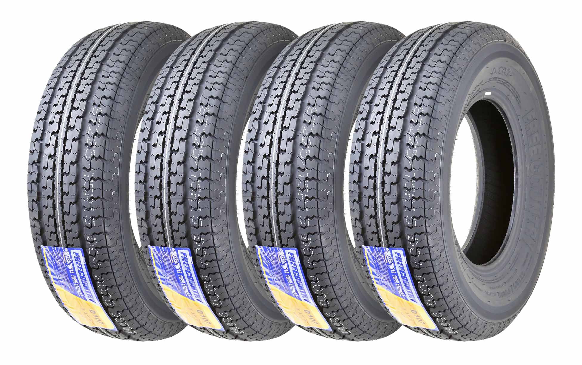 FREE COUNTRY New Premium Trailer Radial Tires ST225/75R15 10PR Load Range E w/Featured Side Scuff Guard， Set 4