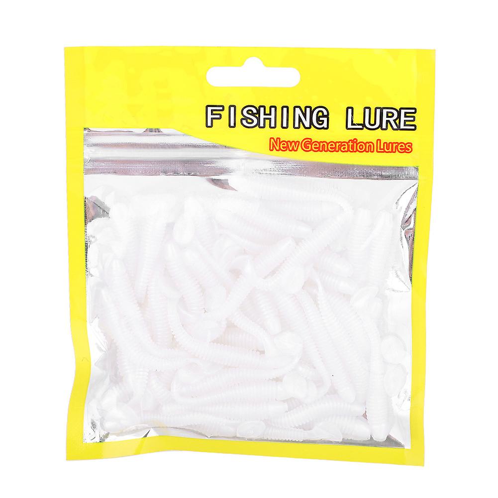 50pcs 5cm Soft Plastic Fishing Lures T Tail Grub Worm Baits Fish Tackle Accessory Pearl White