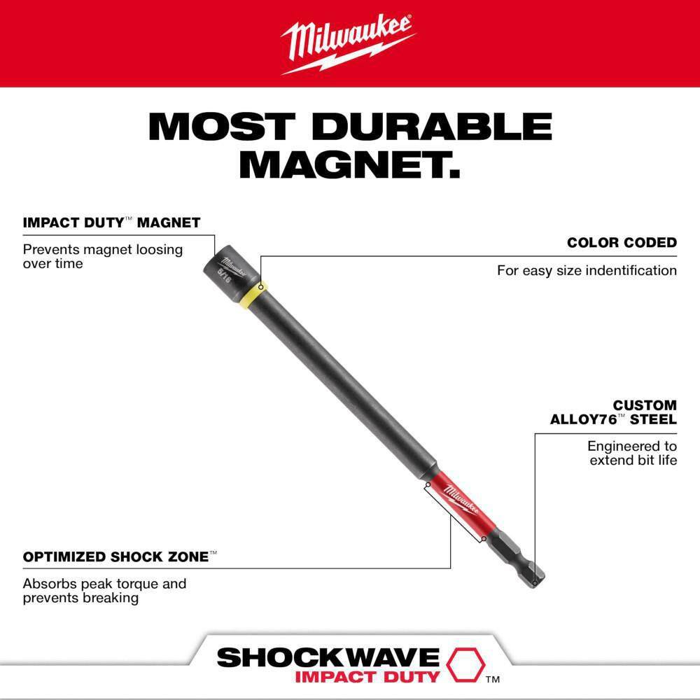 MW SHOCKWAVE Impact Duty 12 in. x 6 in. Alloy Steel Magnetic Nut Driver (1-Pack) 49-66-4587