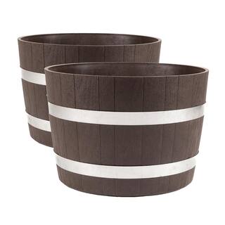 RTS Home Accents 23.6 in. Dia x 17 in. H Brown Round Polyethylene Better Barrel Planter (2-Pack) 556700110A5681