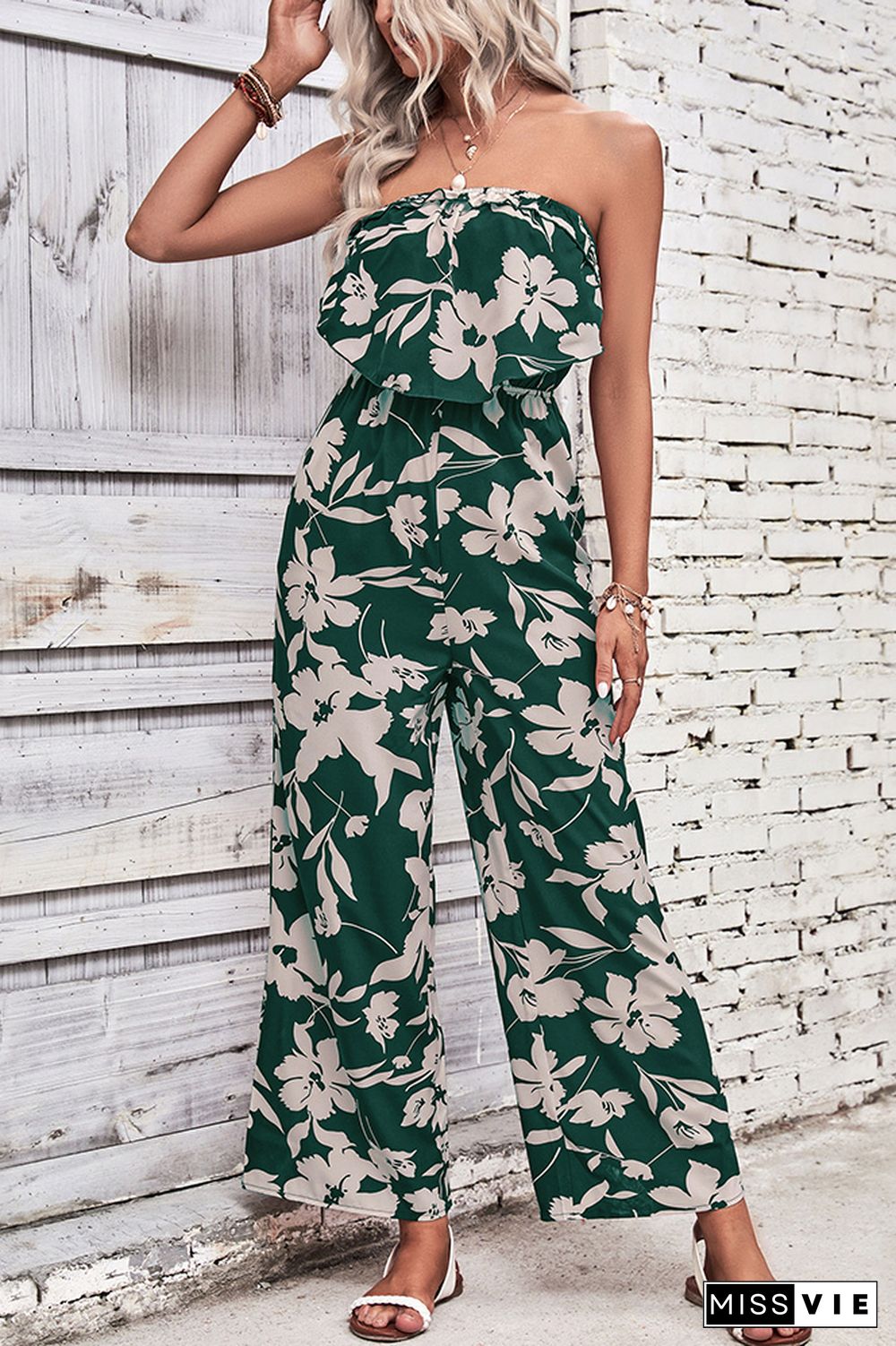 Strapless Ruffles Floral Jumpsuit