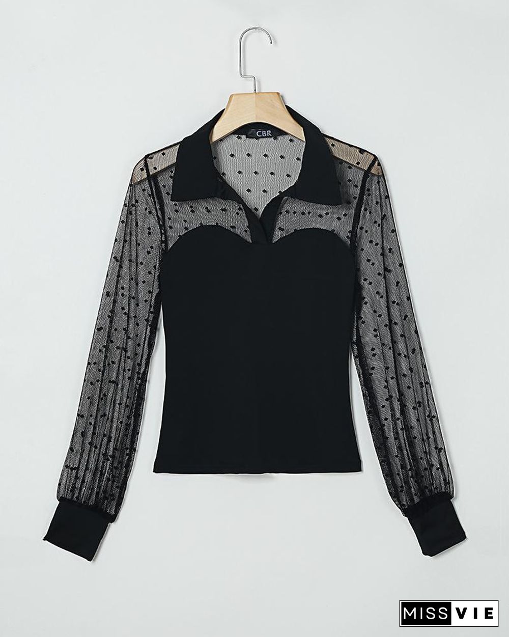 Dot Sheer Mesh Yoke Casual Blouse P11296