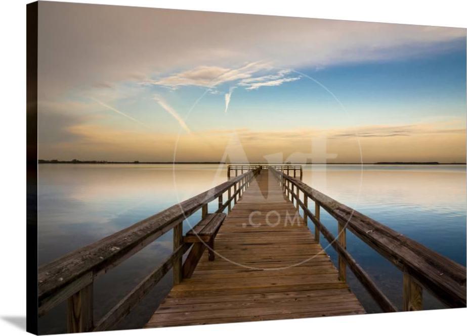 Sunrise on the Pier at Terre Ceia Bay， Florida， USA Coastal Ocean Landscape Stretched Canvas Print Wall Art by Richard Duval Sold by Art.Com