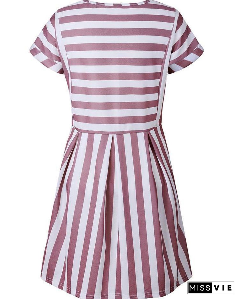 Striped Short Sleeve Casual Tunic Dress P15597