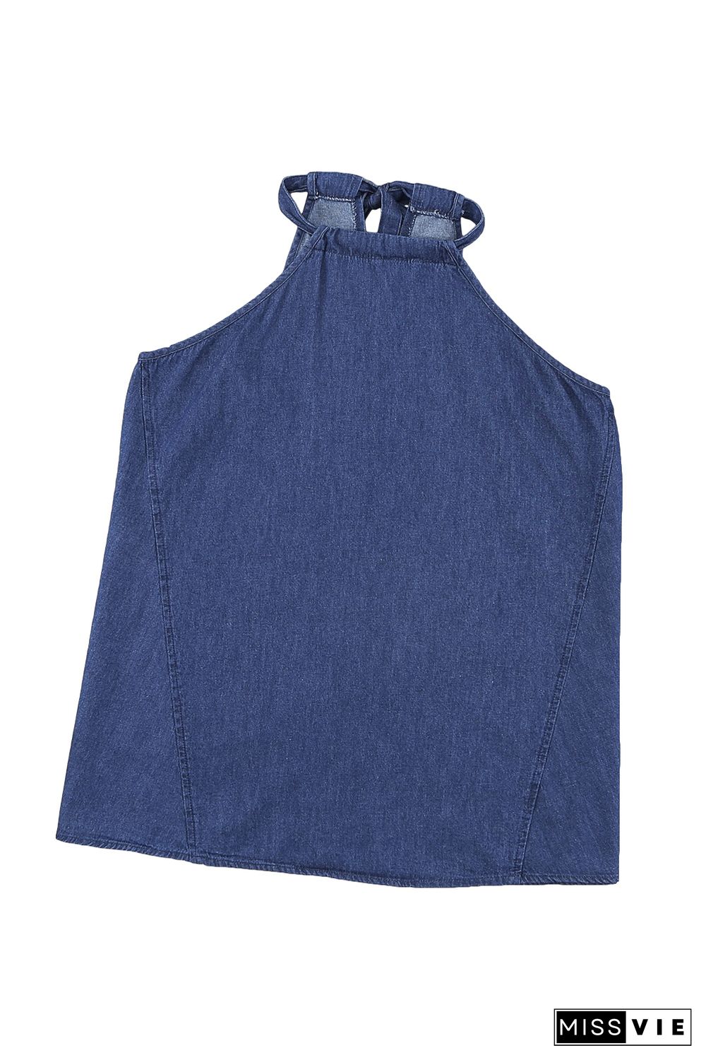 Blue Halter Neck Denim Tank Top