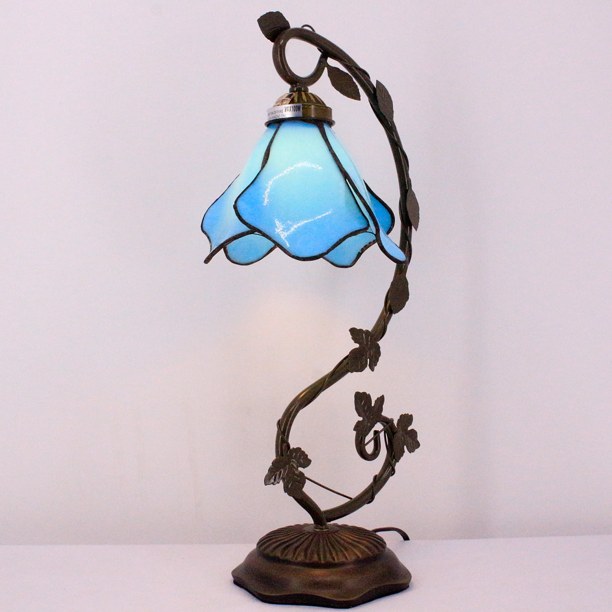  Lamps Stained Glass Table Desk Reading Lamp Crystal Bead Sea Blue Dragonfly Style Shade W6H21 Inch for Living Room Bedroom Bookcase Dresser Coffee Table