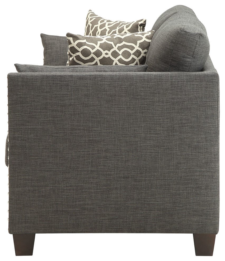 ACME Laurissa Loveseat with 4 Pillows  Light Charcoal Linen   Transitional   Loveseats   by Acme Furniture  Houzz