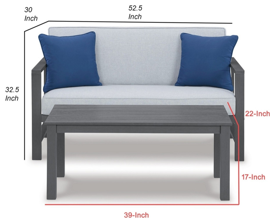 2 Piece Outdoor Wood Loveseat And Coffee Table Set Gray Foam Cushions   Transitional   Outdoor Loveseats   by Dot  ampBo  Houzz