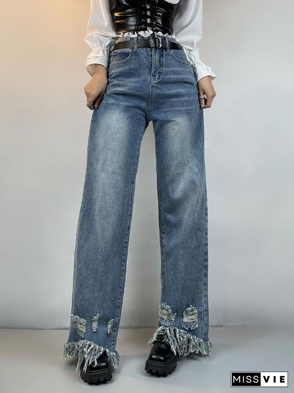 Washed Distressed Boyfriend Jeans