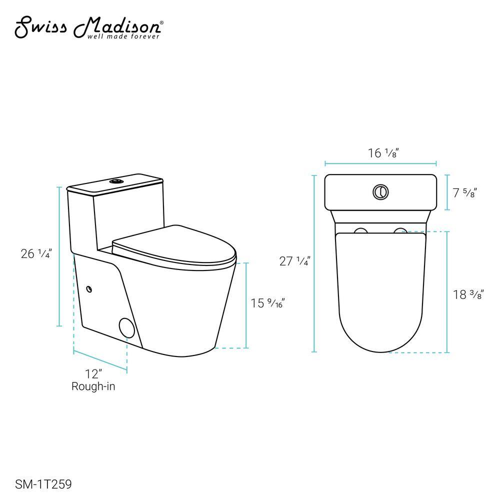 Swiss Madison Arles 1-piece 1.11.6 GPF Dual Flush Elongated Toilet in Glossy White Seat Included SM-1T259