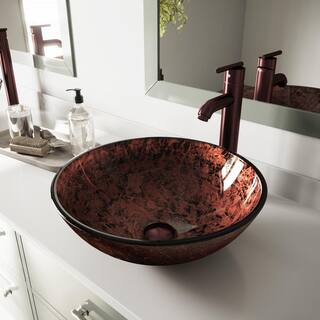 VIGO Giovanni Copper Glass 17 in. L x 17 in. W x 6 in. H Round Vessel Bathroom Sink VG07028