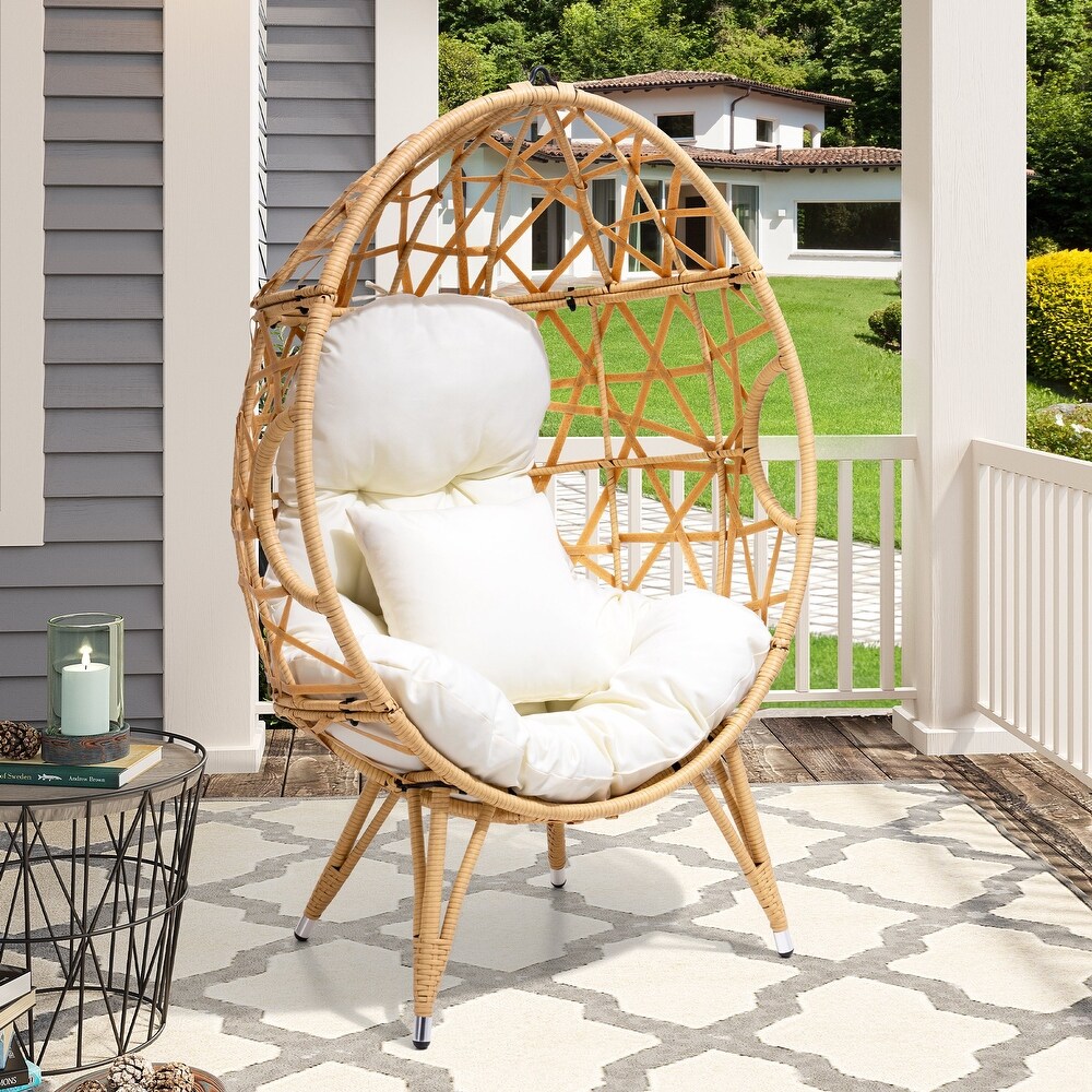 Patio Wicker Basket Egg Chair with Cushion