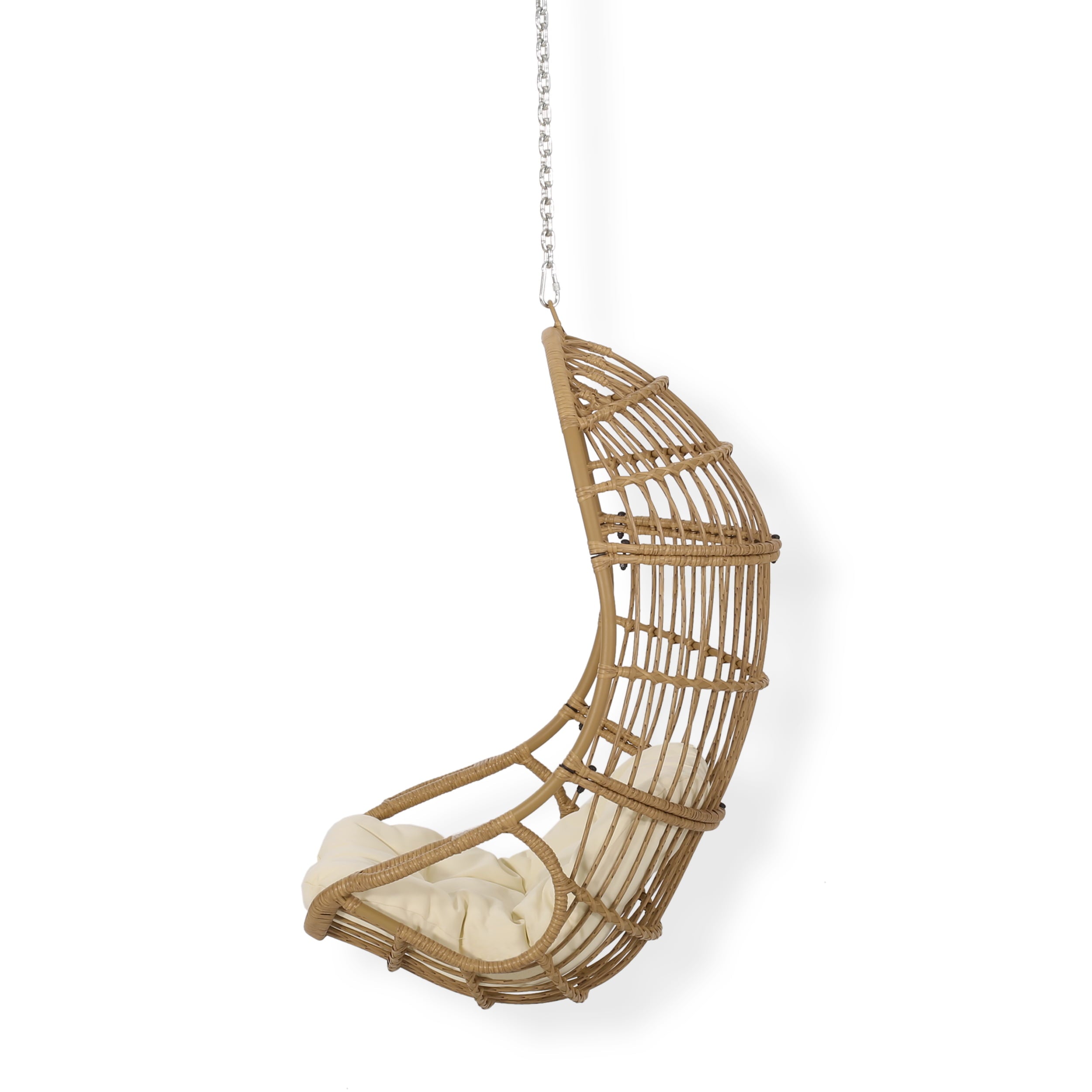 Ottawa Outdoor/Indoor Wicker Hanging Chair with 8 Foot Chain (NO STAND), Light Brown and Beige