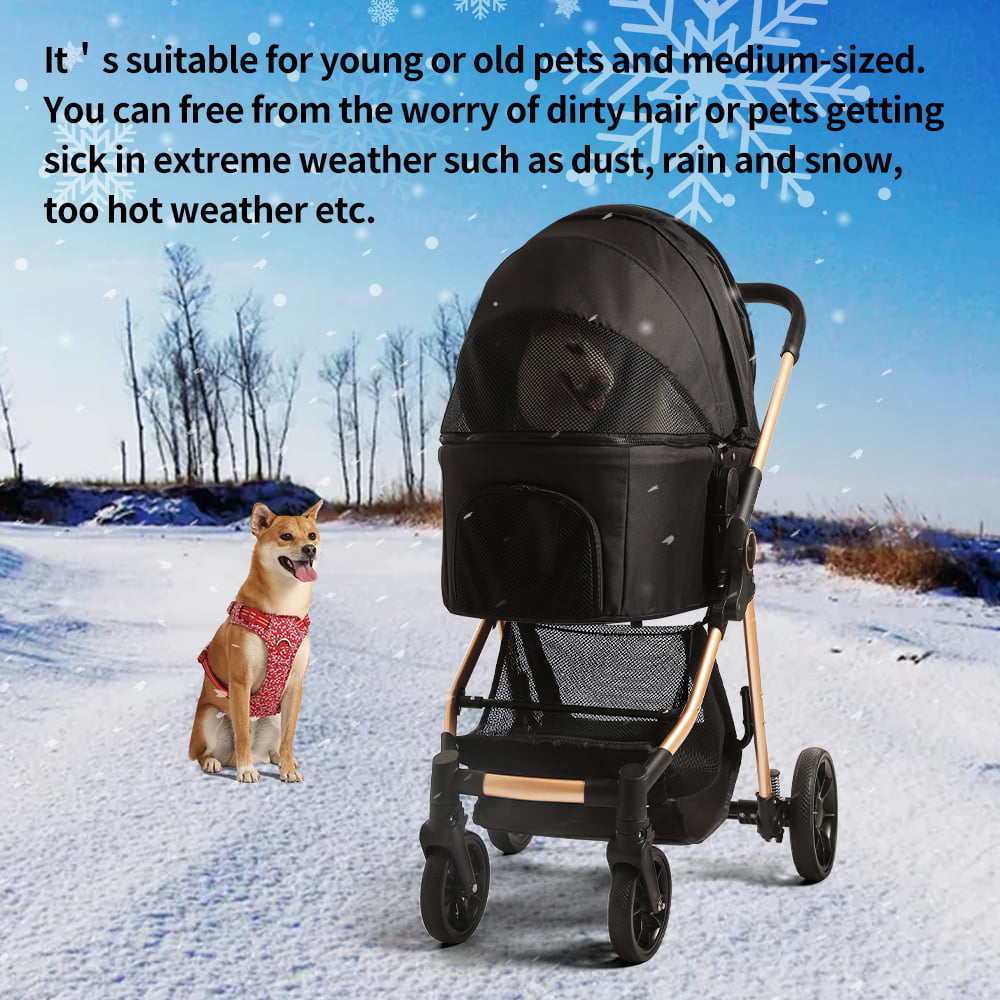 B.Childhood Pet Stroller for Medium Small Dog/Cat with Storage Basket，Black