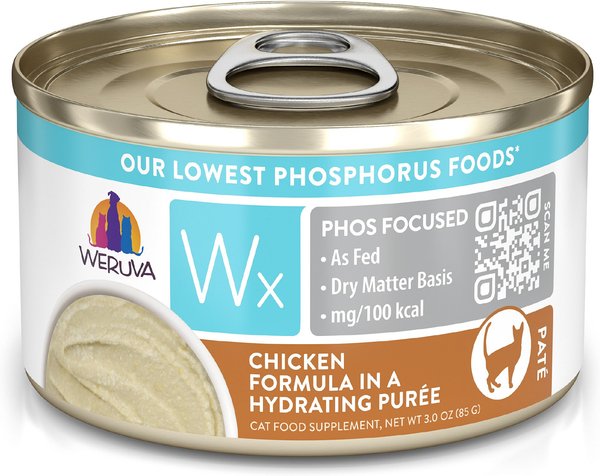 Weruva Wx Phos Focused Chicken Formula Grain-Free Puree Wet Cat Food， 3-oz can， case of 12