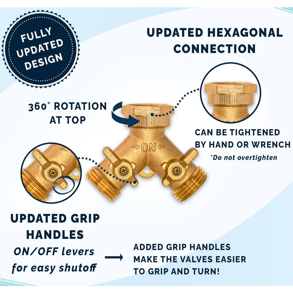 Morvat Brass Garden Hose Splitter Heavy-Duty 2-Way Hose Connector Fitting (4-Pack) MOR-BCONNECTOR-2-4PACK-A