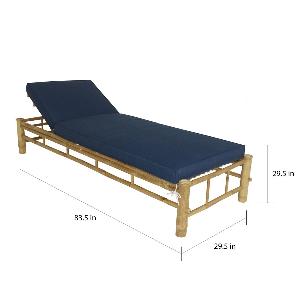 Bamboo Lounge Chair Adjustable Sun Lounger   Royal Blue Color With Navy Blue Mattress