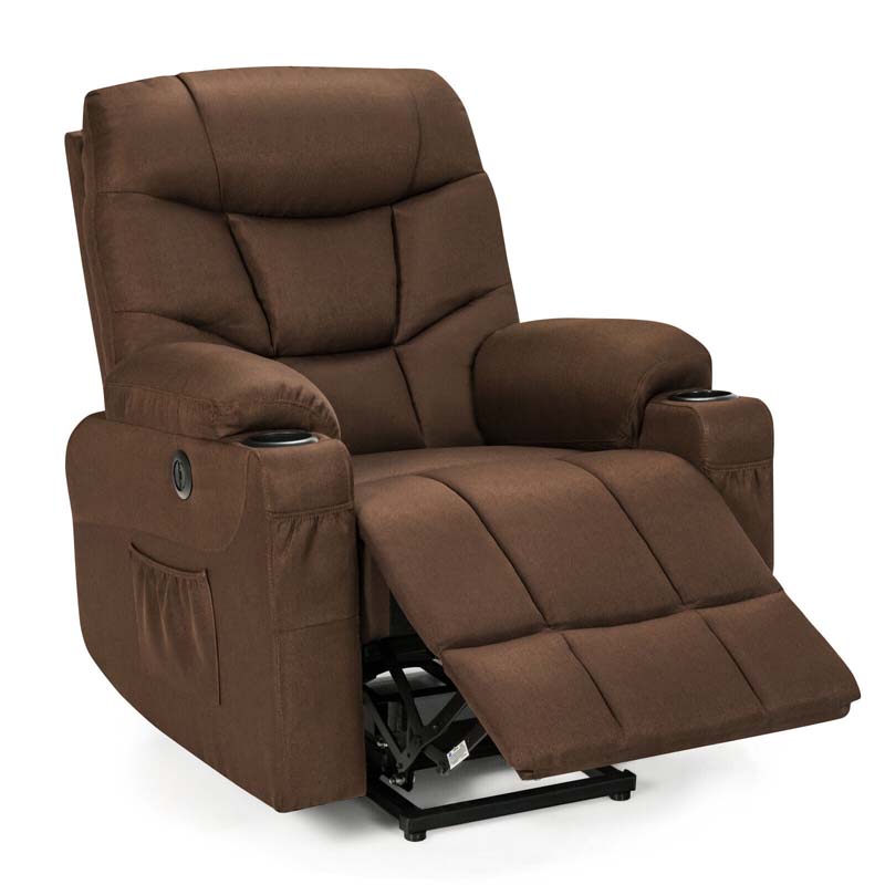 Linen Fabric Power Lift Recliner Chair with Massage & Lumbar Heat, Electric Stand up Lift Sofa for Elderly