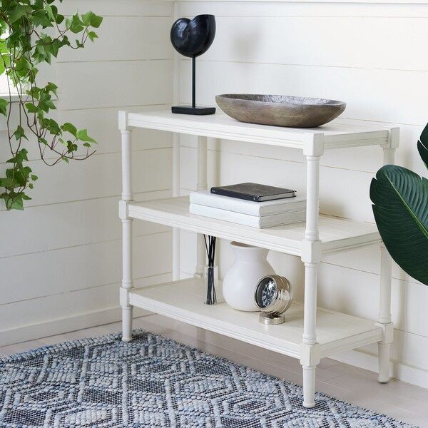 Rafiki 3 Shelf Console Table Distressed White/  Safavieh   French Country   Console Tables   by Safavieh  Houzz