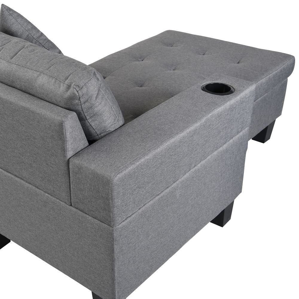 Sectional Convertible Sofa Set for Living Room with L Shape Chaise Lounge Grey