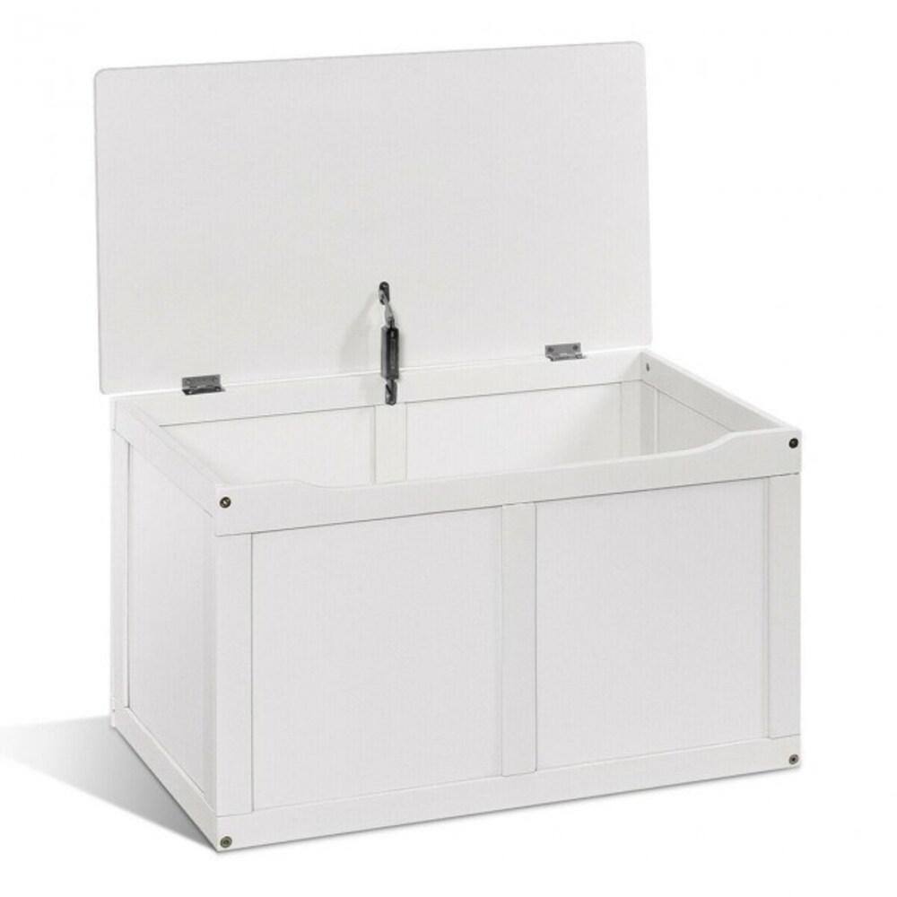 Tatahance Safety Hinge Wooden Flip-Top Storage Box in White D0102HP3WDG-Z