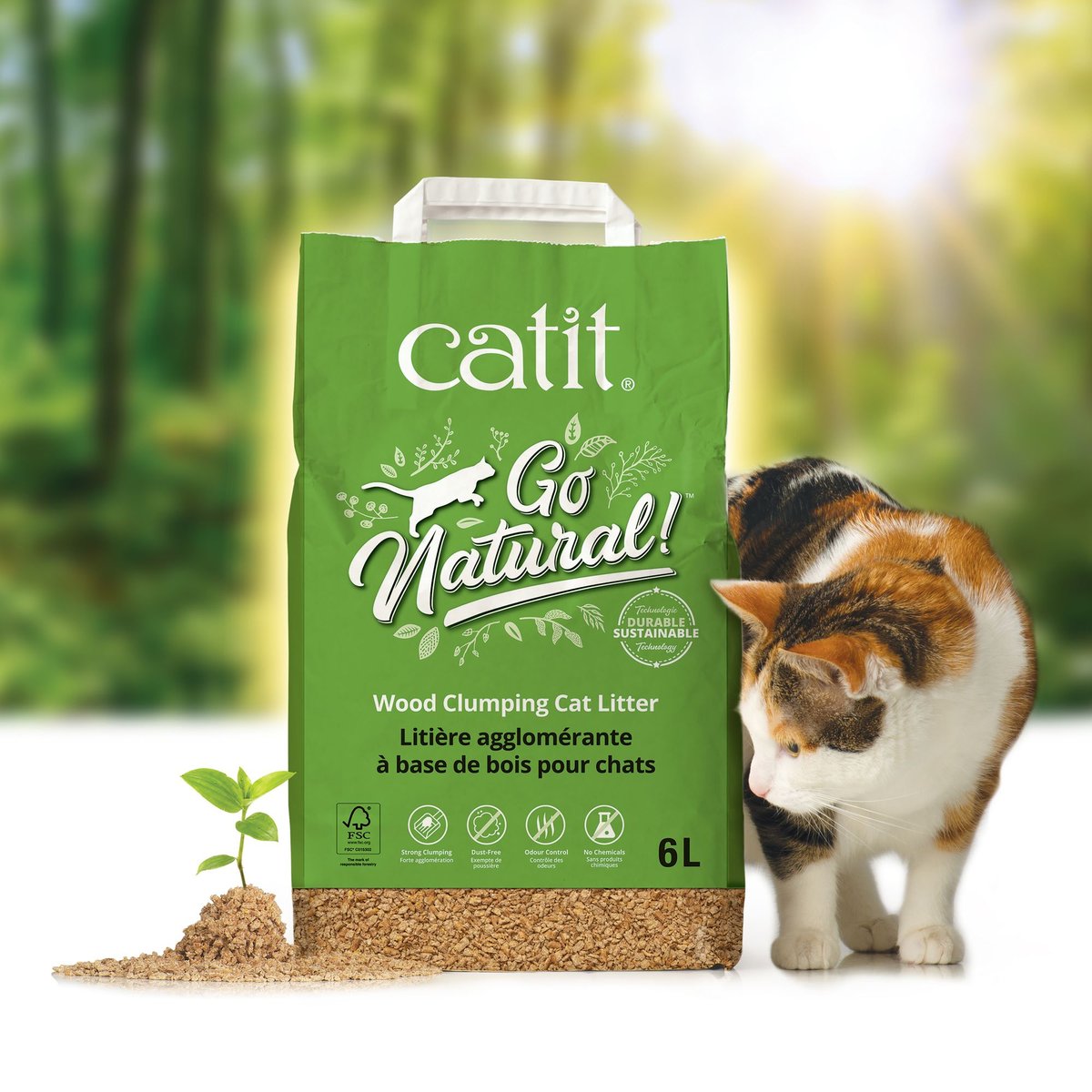 Catit Go Natural Wood Clumping Cat Litter， 16.5-lb bag