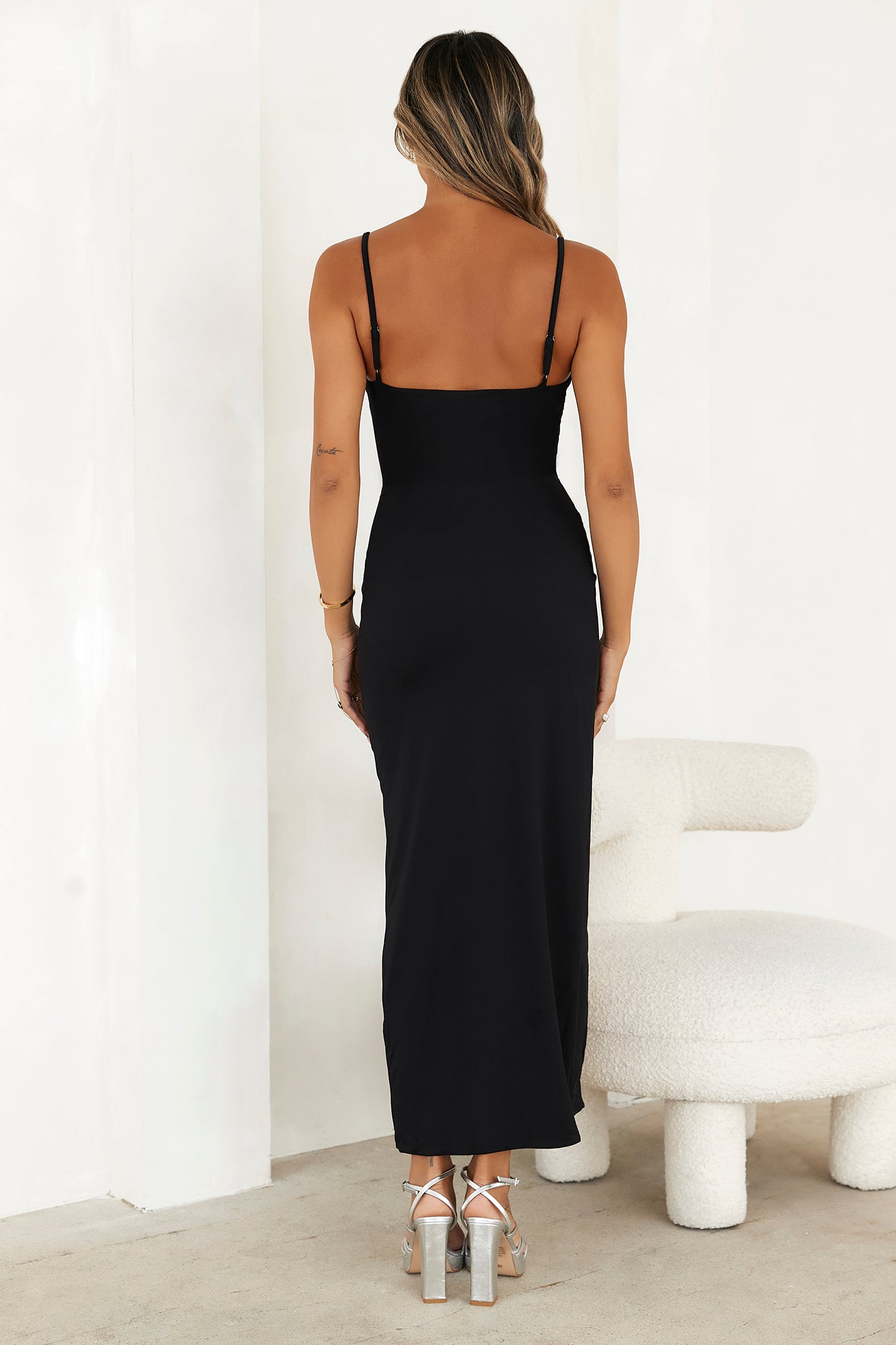 Silky Fit Midi Dress Black