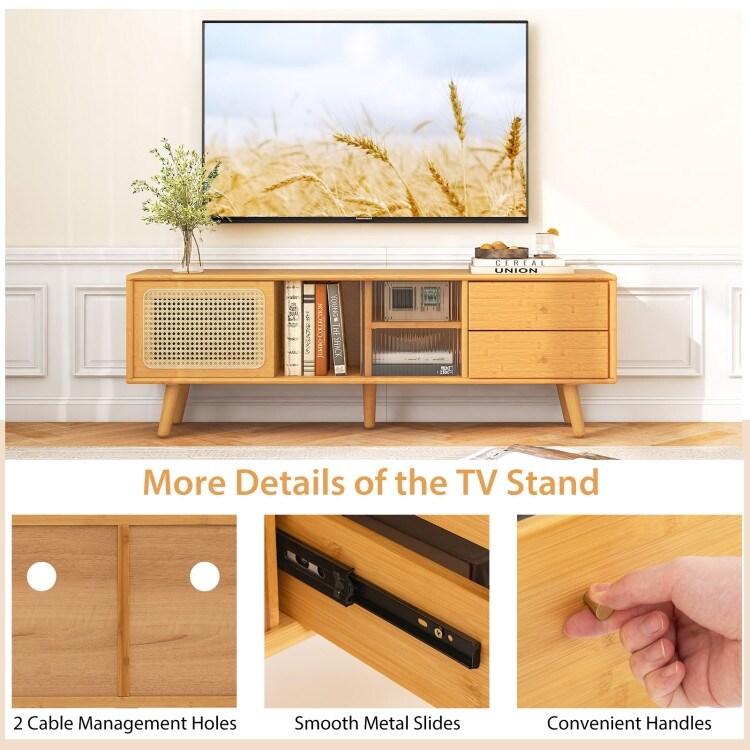 Bamboo TV Stand for TV up to 65 Inch Natural   55\