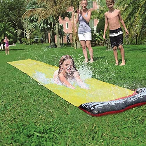 Slip and Slides for Kids Backyard， Children Summer Garden Lawn Water Slide Games Outdoor Water Toys with Splash Sprinkler-Yellow