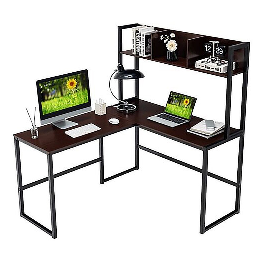 L Shaped Gaming Corner Computer Desk with Hutch Black