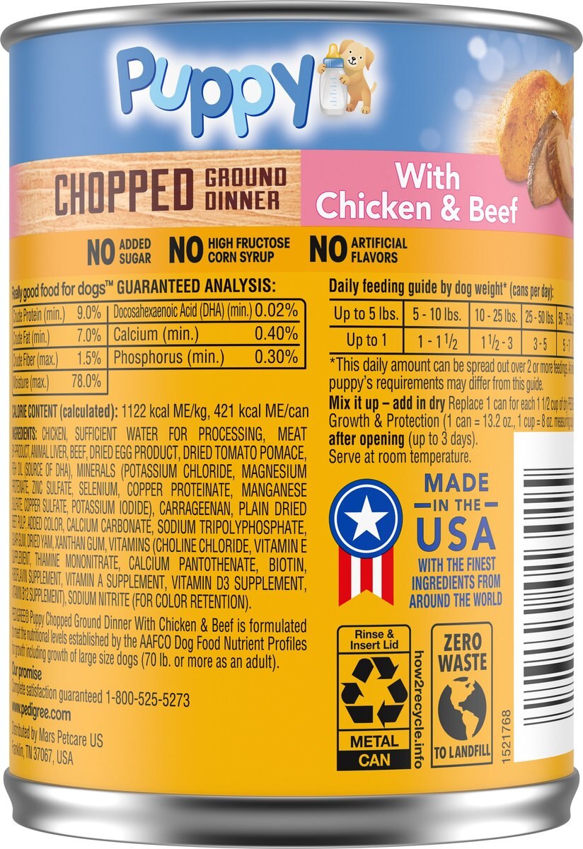 Pedigree Chopped Ground Dinner with Chicken and Beef Puppy Canned Wet Dog Food