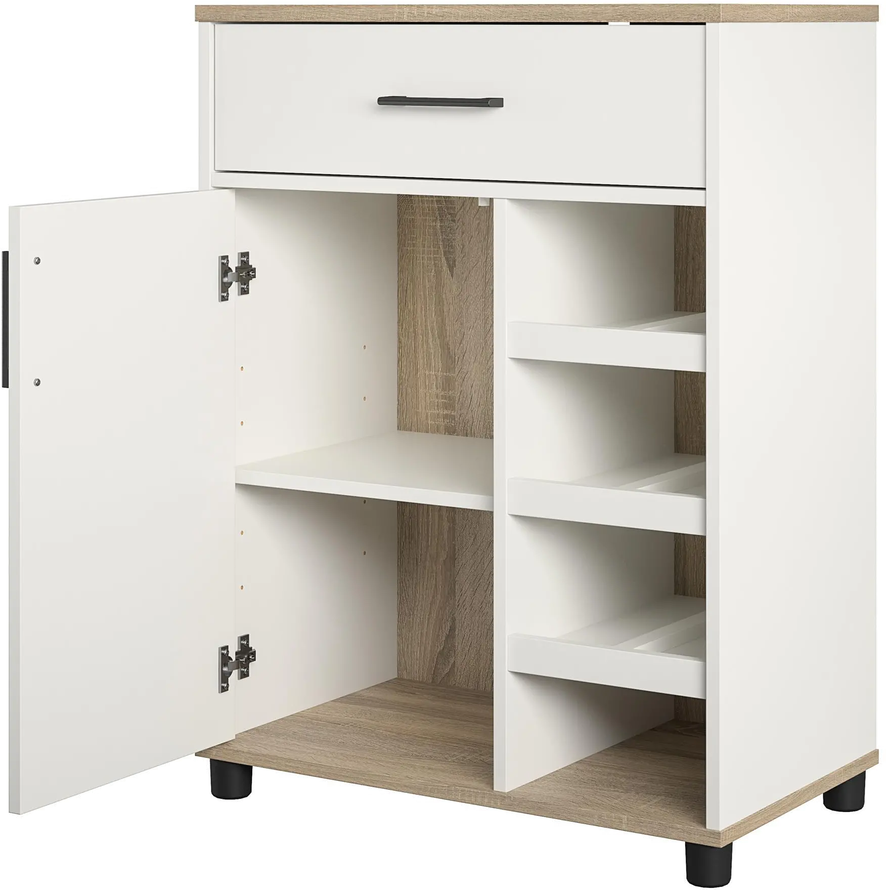 Whitmore White Bar Cabinet with Beverage Shelves