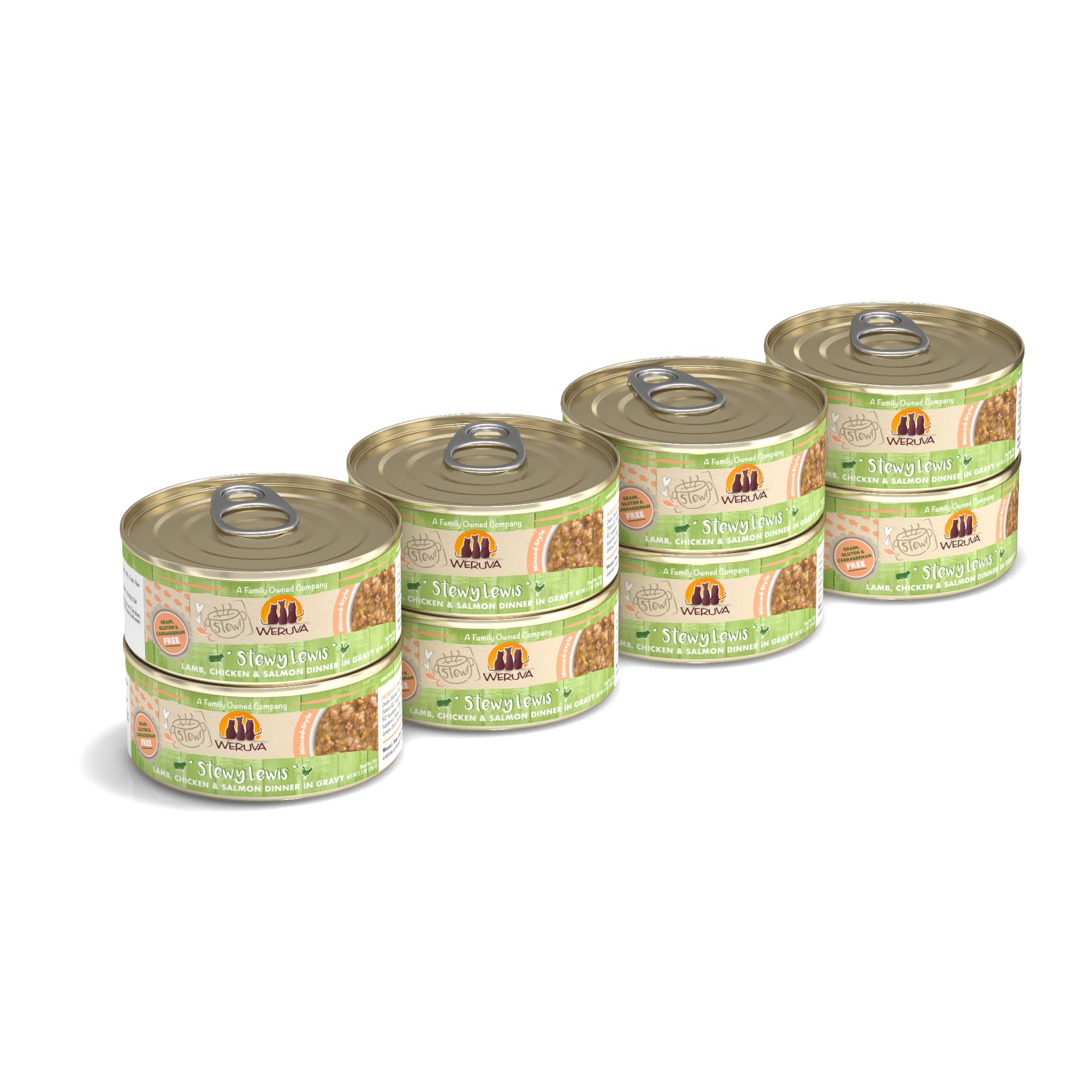 Weruva Stew! Stewy Lewis Lamb， Chicken  Salmon Dinner in Gravy Wet Cat Food， 2.8 oz.， Case of 12