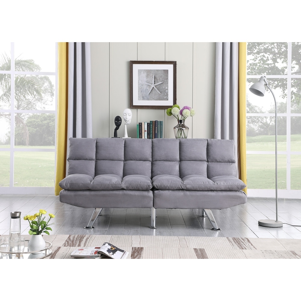 Grey Suede Foldable Futon Sofa Bed