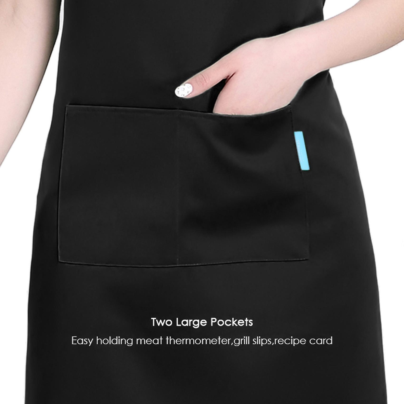 Black 2pcs/set Adults Polyester Kitchen Bbq Restaurant Apron With Adjustable Neck Belt 2 Pockets For Cooking Baking Gardening For Men Women--black