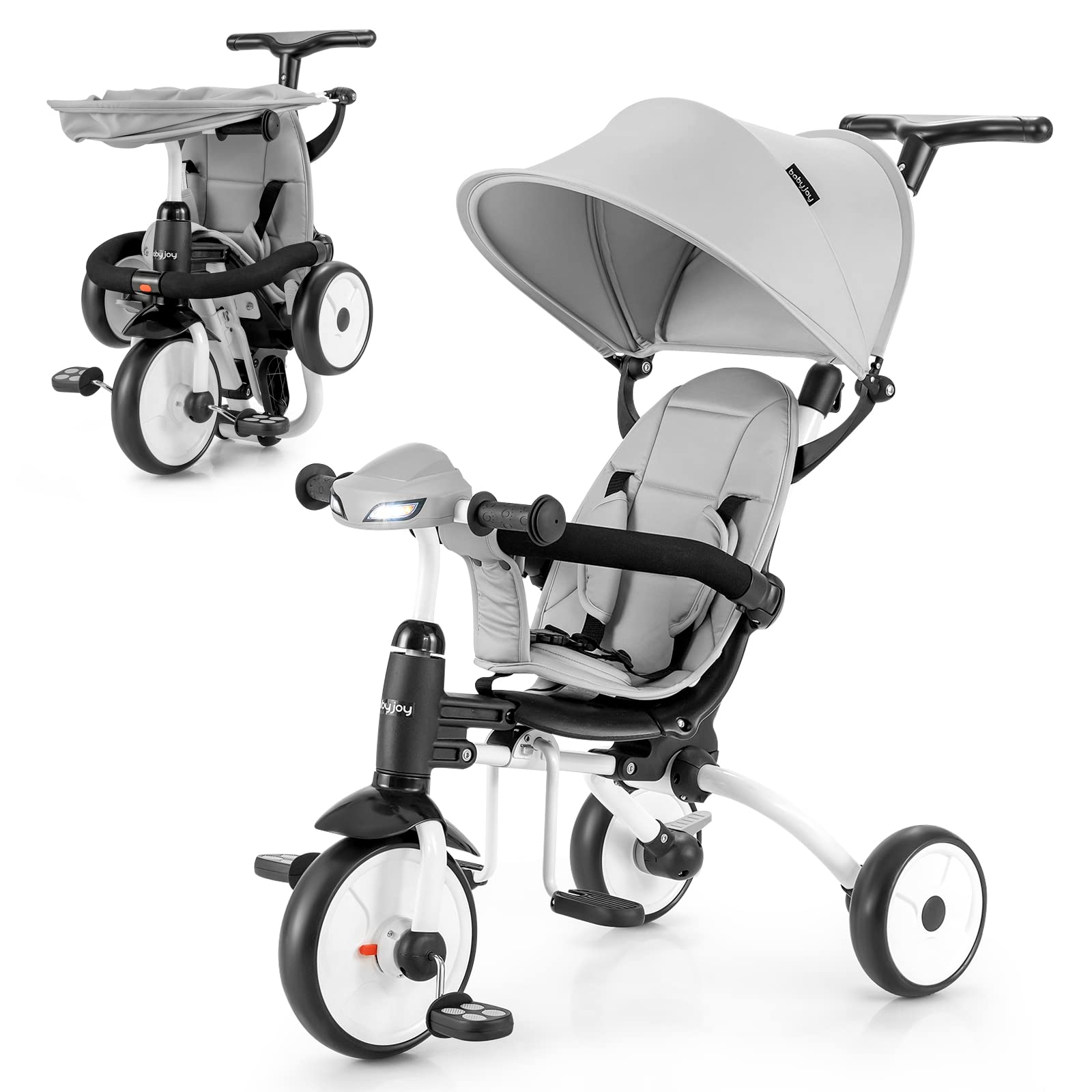 BABY JOY Toddler Tricycle, 6 in 1 Folding Tricycle W/ Adjustable Canopy & Push Handle