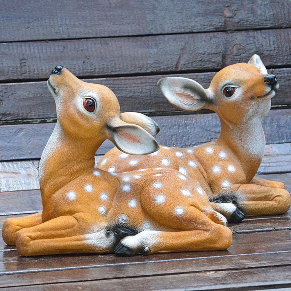 Nvzi Garden Resin Deer Figurine, Outdoor Garden Statue Deer Lying Down Sculpture Ornaments 6.7x4.5in, Polyresin, Full Color(2 Pcs )