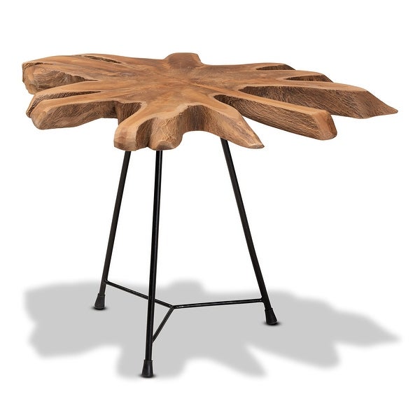 Merci Rustic Natural Brown End Table with Teak Tree Trunk Tabletop