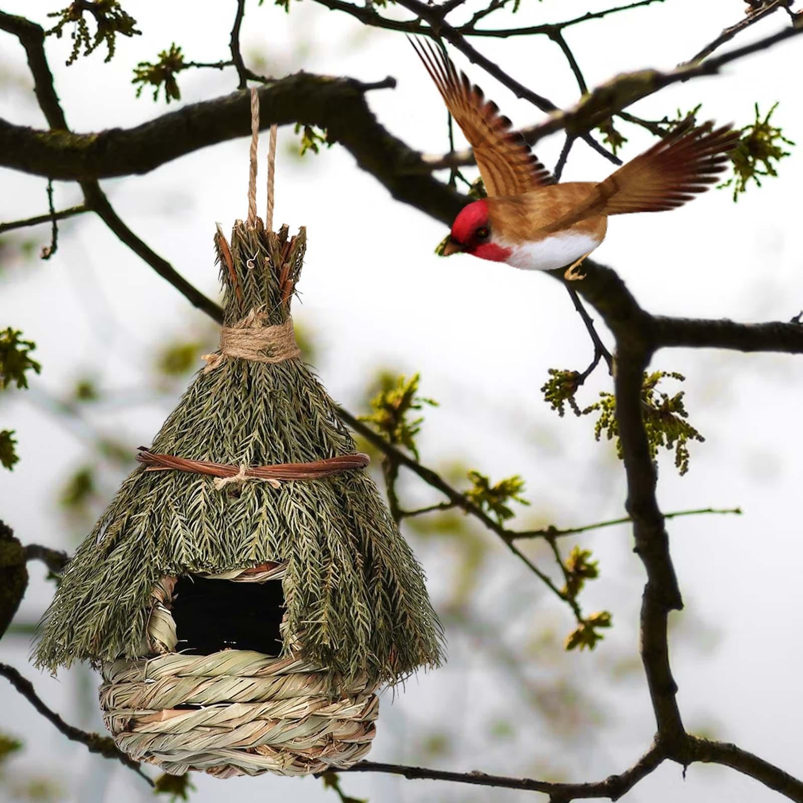 Natural Birds Cage Nest ration Cozy Resting Roosting Pet Bedroom Hut Woven Bird House for Bluebirds Owls Lovebird Hummingbird Outdoor 22cm